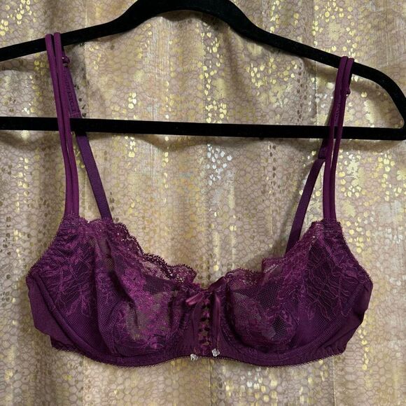 Vintage Victorias Secret Plum Purple Lace Unlined Demi Bra 34C - Picture 1 of 8